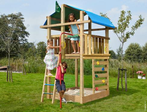 Kids Wooden Climbing Frame Small Garden • Jungle Fort Fireman's Pole
